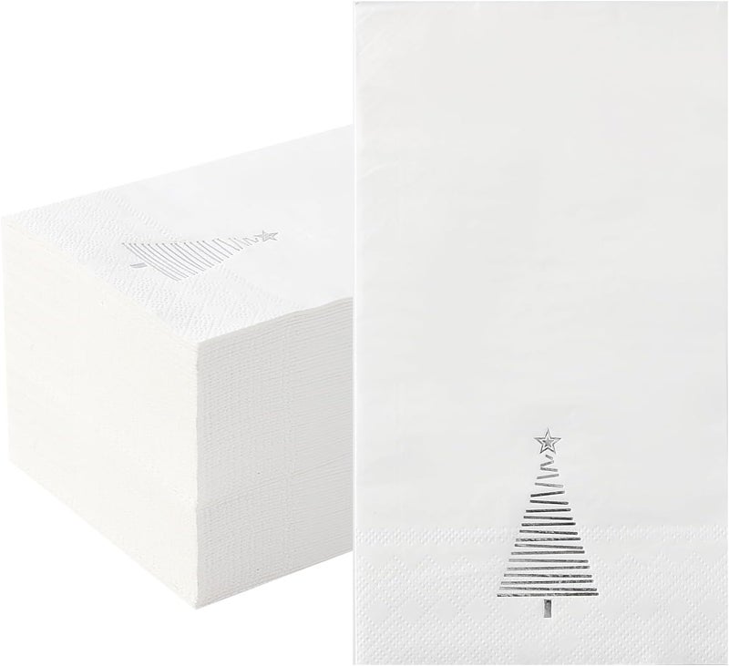 Tamone 100PCS 3-Ply Christmas Napkins - Silver Christmas Tree Napkins Disposable - Premium Quality Silver Dinner Napkins Soft and Absorbent - Image 1